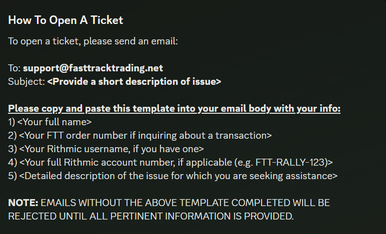 How to contact support with Fast Track Trading
